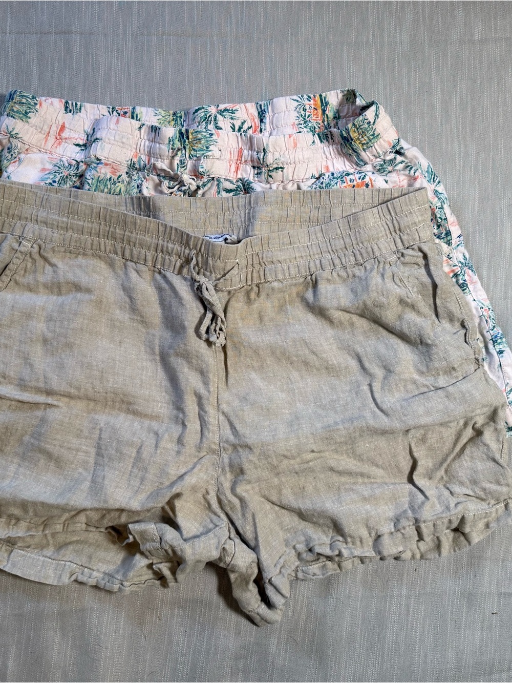 Tommy Bahama Two Palms Khaki Tan 100% Linen Drawstring Shorts XL